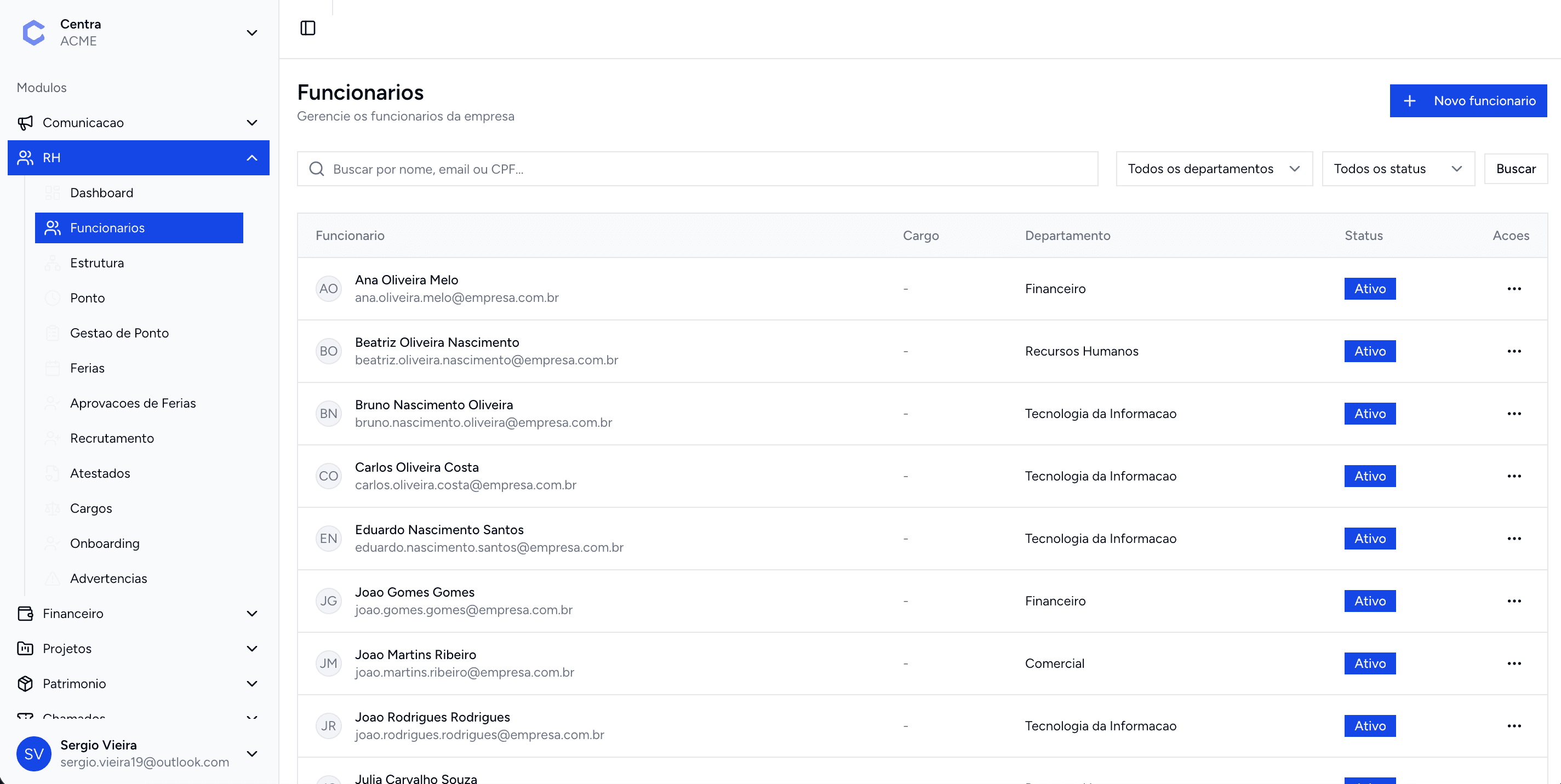 Gestão de RH e Funcionários